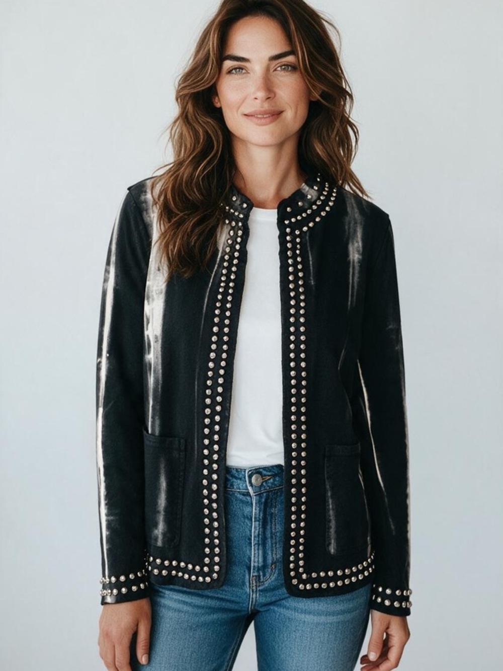 Vocal Black Stud-Trim Blazer Jacket
